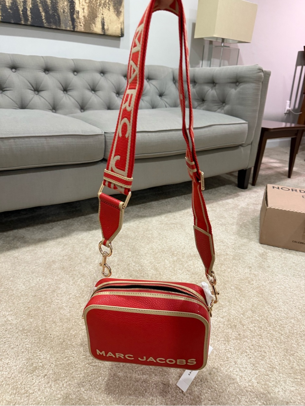 Marc Jacobs Red Camera-Style Crossbody with Gold Trim